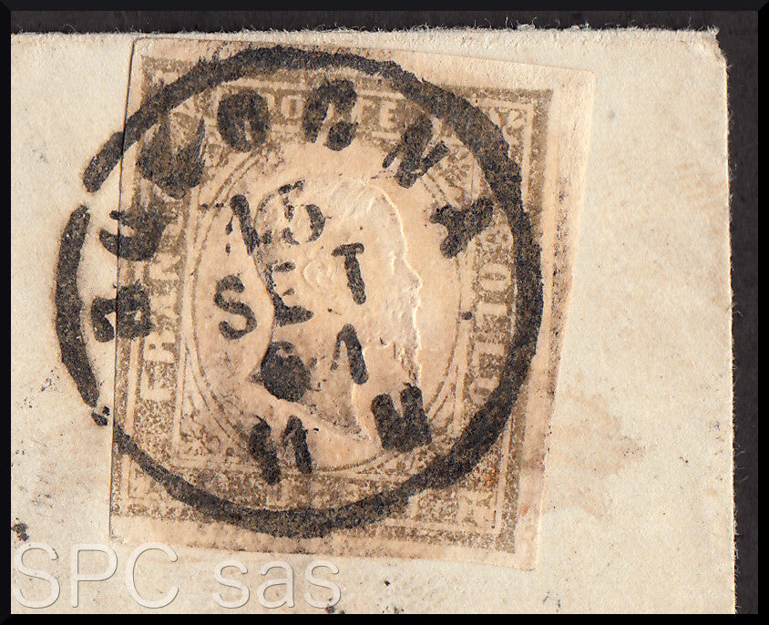 Y433 - 1861 - Lettera spedita da Bologna per Firenze 15/9/61 affrancata con c. 10 grigio olivastro chiaro I tavola (14C)