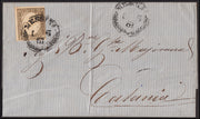 Y434 - 1861 - Lettera spedita da MESSINA per Catania 1/6/61 affrancata con c. 10 grigio olivastro chiaro I tavola (14C)