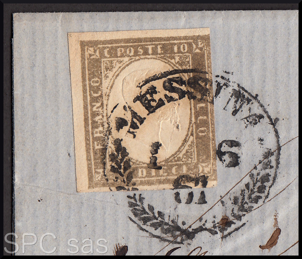 Y434 - 1861 - Lettera spedita da MESSINA per Catania 1/6/61 affrancata con c. 10 grigio olivastro chiaro I tavola (14C)