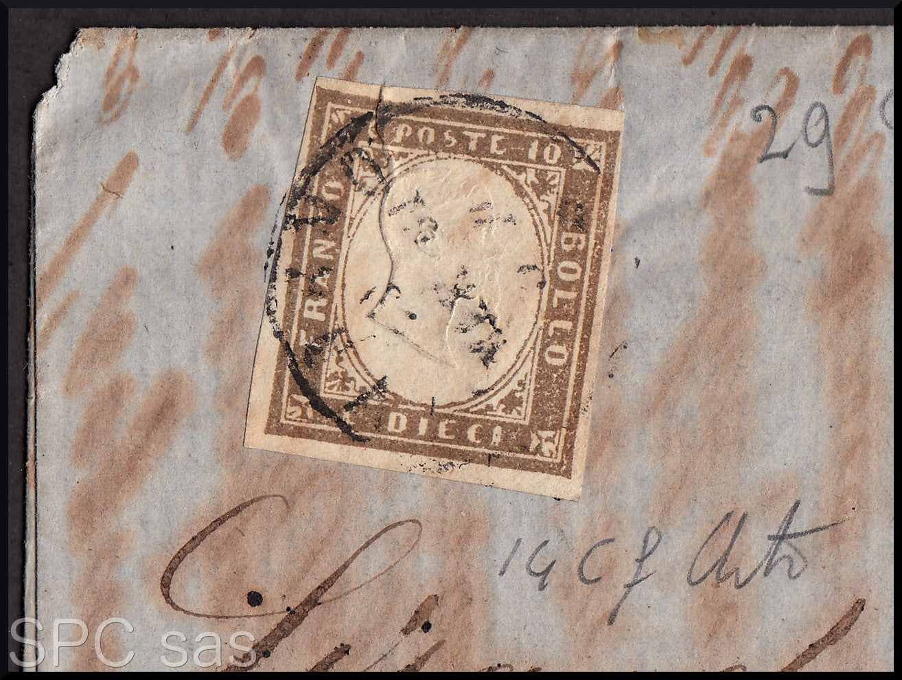 Y448 - 1861 - Lettera spedita da LIVORNO per Arezzo 29/3/61 affrancata con c. 10 grigio bistro scuro I tavola (14Cf).