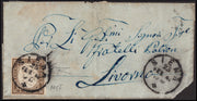 Y449 - 1861 - Gran parte di lettera spedita da SIENA per Livorno 25/2/61 affrancata con c. 10 grigio bistro scuro I tavola (14Cf).