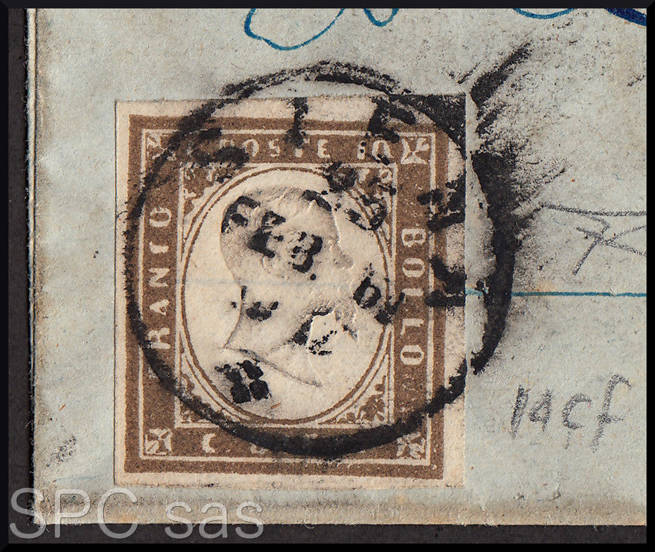 Y449 - 1861 - Gran parte di lettera spedita da SIENA per Livorno 25/2/61 affrancata con c. 10 grigio bistro scuro I tavola (14Cf).