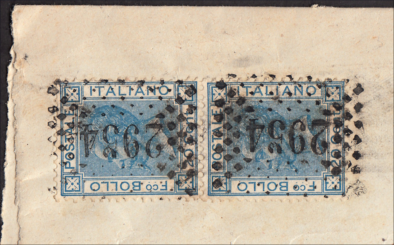 ZZ621 - 1876 - Carta enviada desde S. Martino Valle Caudina a Nápoles el 25/5/76 franqueada con c. 20 pares verticales celestes (T26)