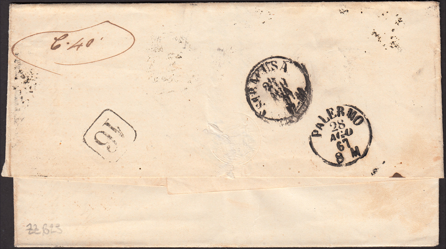 CG46 - 1879 - Issue De La Rue Turin edition c. 30 dark brown on letter from Camogli to Costantiopoli 11/8/78 (T19)