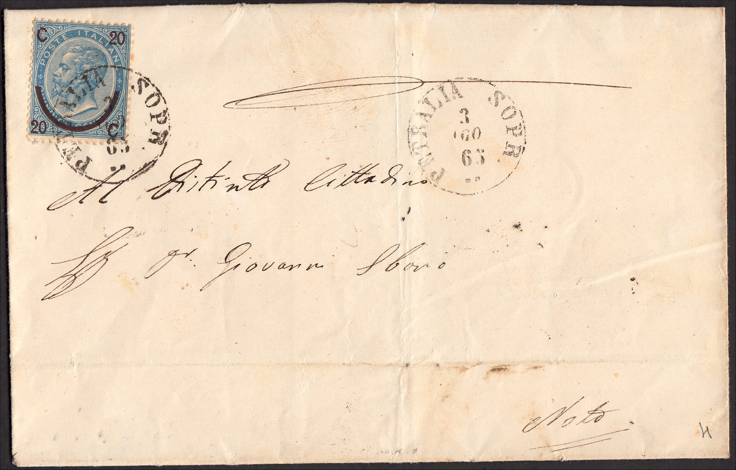 CG46 - 1879 - Issue De La Rue Turin edition c. 30 dark brown on letter from Camogli to Costantiopoli 11/8/78 (T19)