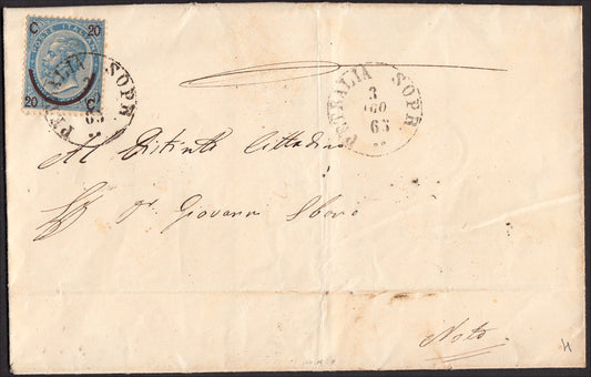 CG46 - 1879 - Issue De La Rue Turin edition c. 30 dark brown on letter from Camogli to Costantiopoli 11/8/78 (T19)