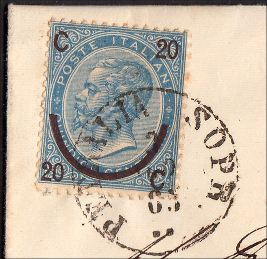ZZ625 - 1867 - Lettera spedita da Petralia Soprana per Noto 3/8/65 affrancata con c. 20 su c. 15 celeste scuro (25).