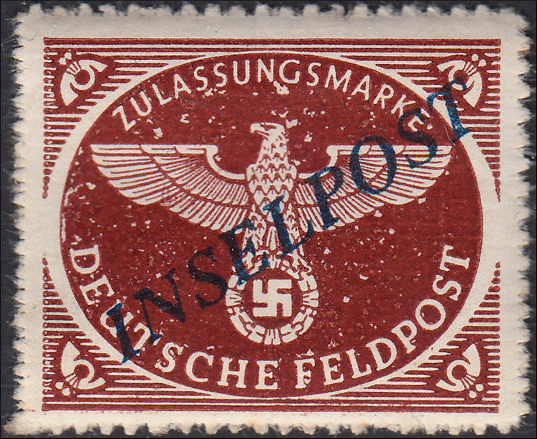 ZZ849 - 1945 - Occupazione tedesca dell'Egeo, francobollo di franchigia militare bruno rosso dentellatura ZIG-ZAG e soprastampa INSELPOST (emissione di AGRAM) nuovo gomma originale (5)