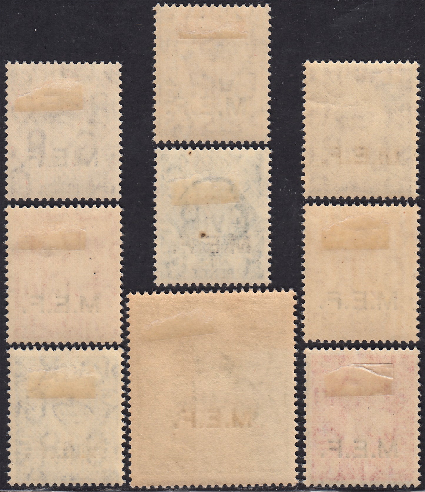 ZZ954/5 1942/47 - British occupation, stamps and tax postmarks of Great Britain overprinted MEF, small lot of 14 new stamps with original gum (6/14, Tax 1/5)