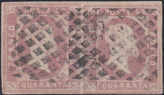 Sard516 - 1851 - I emissione c. 40 rosa lilla coppia orizzontale usata (3d)