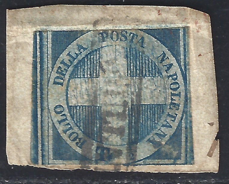 Croce1 - 1860 - 1/2 tornese azzurro detto "Croce di Savoia" usata su frammentino di fascetta, posizione n. 37 (16)