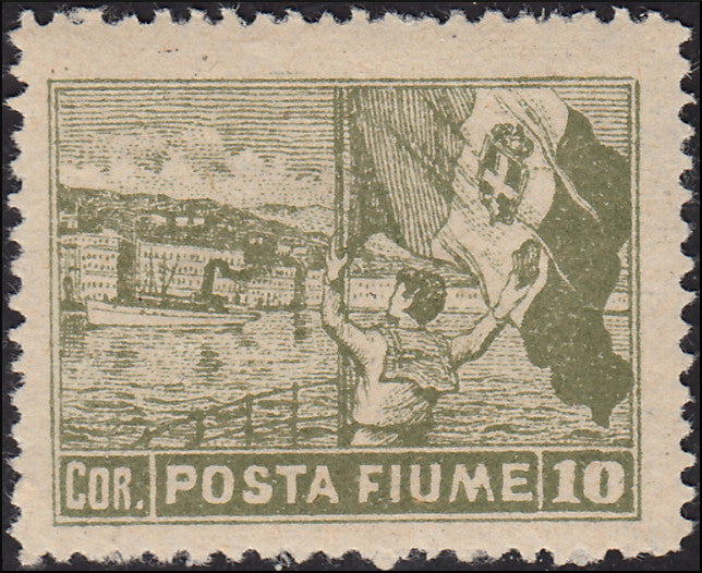 Fiume_206 - 1919 - Allegorie, Posta Fiume 10c. oliva dent. 13 nuovo gomma integra (56/I)