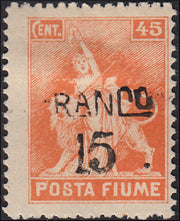 Fiume_209 - 1919 - Allegorie, Posta Fiume soprastampa "RANCO" nuovo con gomma (D79ra)