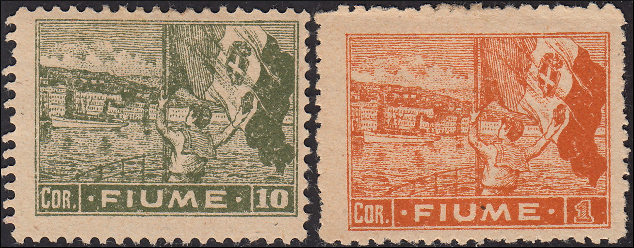 Fiume719 - 1919 - Allegory, Fiume Postage Label, complete set of eight mint values with original gum (49/56)