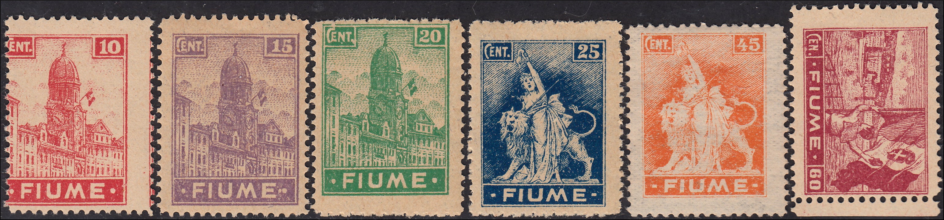 Fiume719 - 1919 - Allegory, Fiume Postage Label, complete set of eight mint values with original gum (49/56)