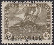 Fiume_220 - 1919 - Valore Globale II serie, 45c.oliva soprastampa fortemente spostata in basso nuovo gomma integra (104fc)