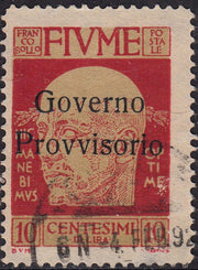 Fiume250 - 1921 - D'Annunzio, tiratura di Milano sopr. GOVERNO PROVVISORIO C.10 carminio usato (178)