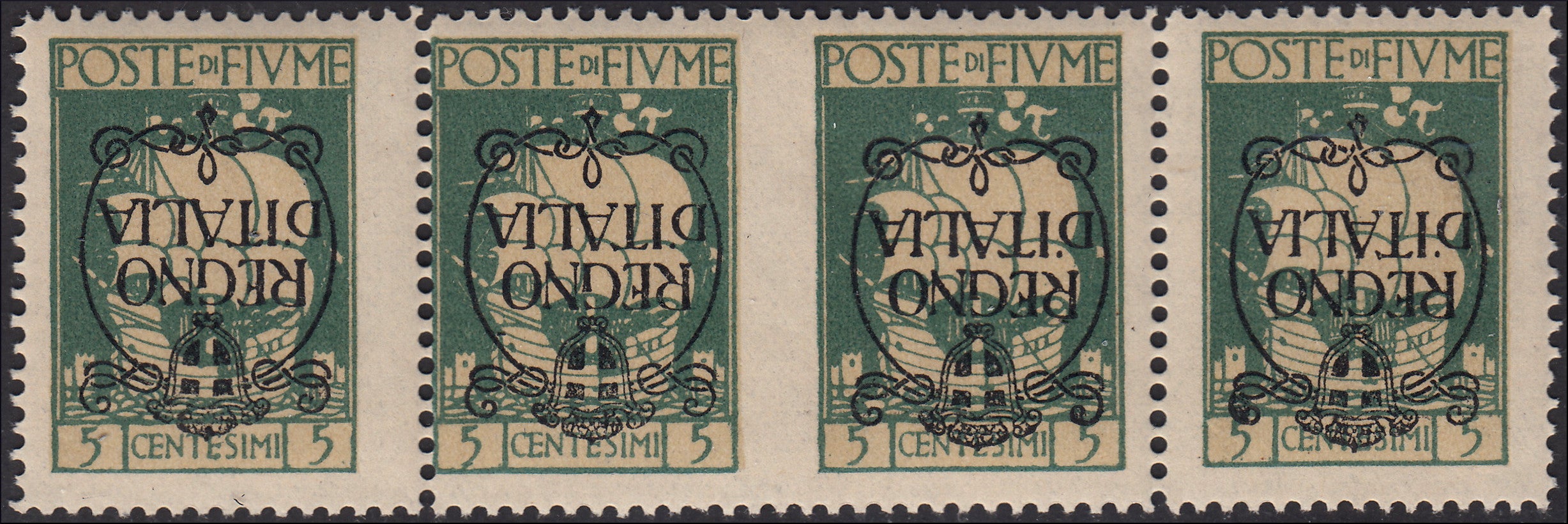 ZZ760 - Hungarian stamp from the Reapers series, 6 blue-green fillers with FUME (instead of FIUME) overprint, new (7d)