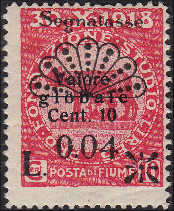 Fiume_303 - 1919 - Segnatasse 0,4 su 10c. carminio con decalco della soprastampa *(26zd)