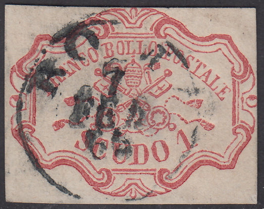 1852 - 1st issue 1 used carmine shield with circular cancellation (11).