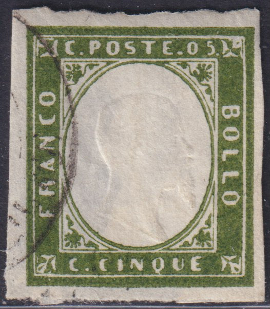 1862 - Sardegna IV emissione c. 5 verde bronzo IV composizione tiratura 1862 usato (13Dd)
