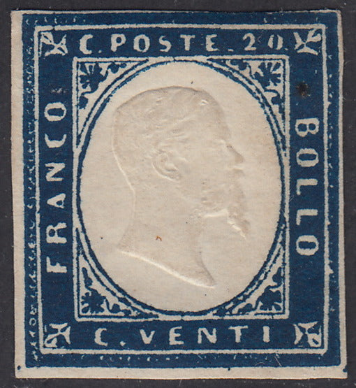 1860 - Cerdeña IV edición c.20 azul muy oscuro I placa nueva con caucho (15C)