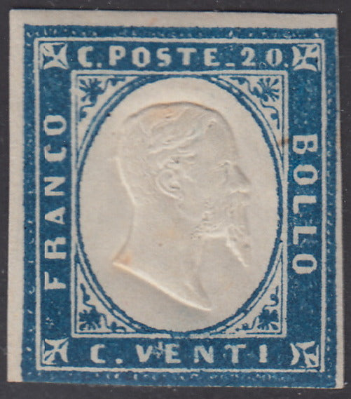 1860 - Sardegna IV emissione c.20 azzurro I tavola nuovo con gomma (15Ca)
