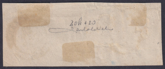 1862 - 2 grana azzurro due esemplari, di cui uno con doppia effigie di cui una capovolta usati su frammento (20 + 20h)