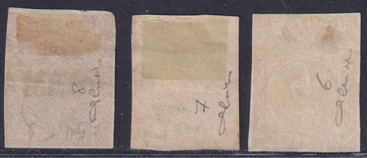 Ducato di Parma 1853/55 - II emissione serie competa dei tre valori emessi nelle tonalità base, usati e in qualità mista. Conveniente.  Sassone n. 6/8