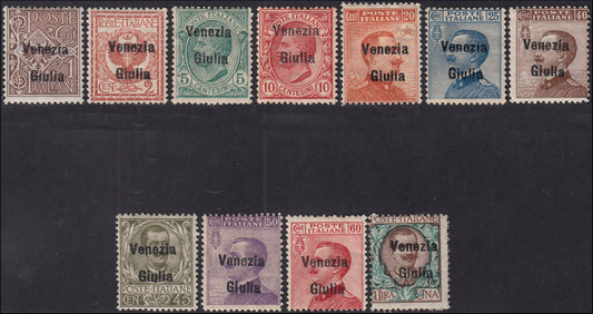 Terre redente - Venezia Giulia, francobolli d'Italia soprastampati, serie completa di 11 valori nuova TL (19/29)
