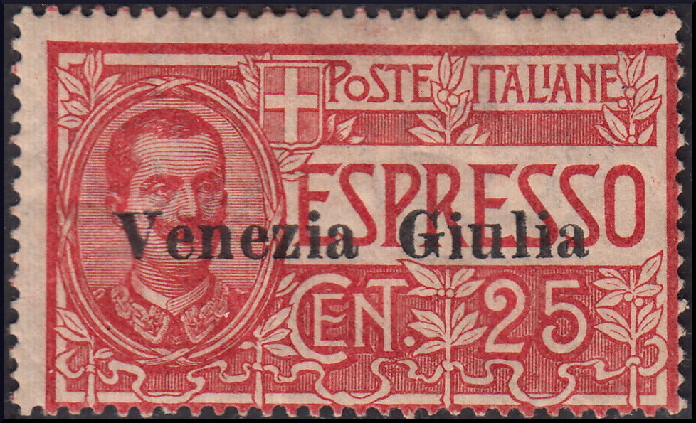 Terre redente - Venezia Giulia, espresso d'Italia c.25 rosso soprastampato, nuovo TL (1)