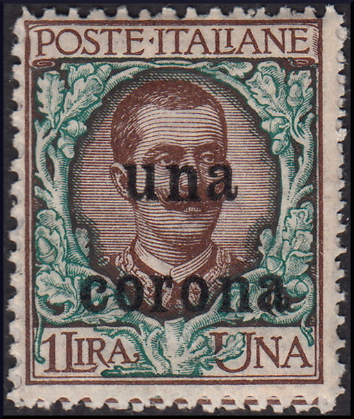 AO19 - Terre redente - Dalmazia, Floreale L. 1 soprastampata con nuovo valore da 1 corona, nuova TL (1)