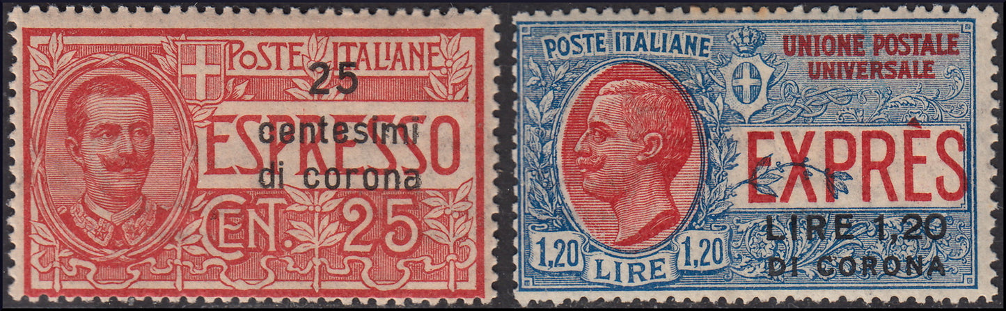 A021 - Terre redent - Dalmatia, Espressos of Italy overprinted with new value in new crown cents TL (1/2)