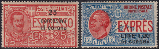 A021 - Terre redent - Dalmatia, Espressos of Italy overprinted with new value in new crown cents TL (1/2)