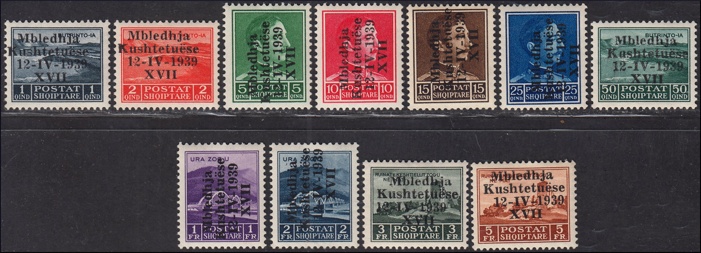 1939 -  Occupazione Italiana dell'Albania, francobolli di Albania  soprastampati, nuovi TL (1/11)