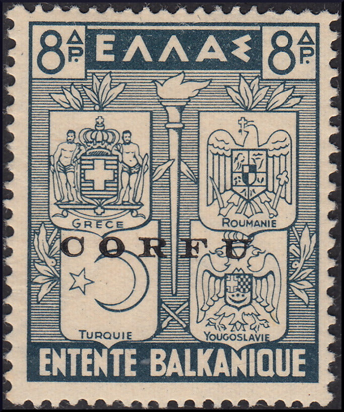 1941 - Occupazione Militare Italiana di Corfù, Intesa Balcanica 8d. ardesia (34) nuovo TL