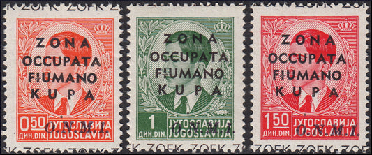 1941 -  Francobolli di Jugoslavia con soprastampa O.N.M.I. in violetto scuro nuovi TL (32/34)