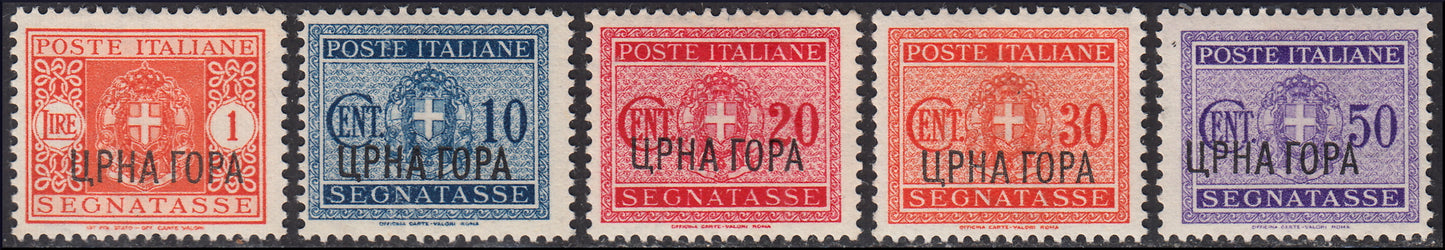 1941 -  Occupazione Italiana del Montenegro, francobolli d'Italia con soprastampa "CRNA GORA" nuovi TL (15/23. + A9 + Tx 6/10)