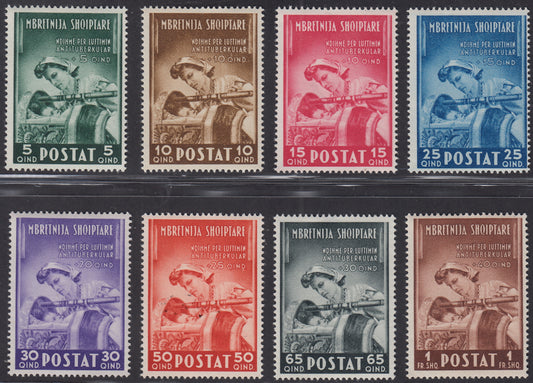 1943 - Pro anti-tubercular works of Albania, complete set of 8 stamps, new with original rubber (38/45) 