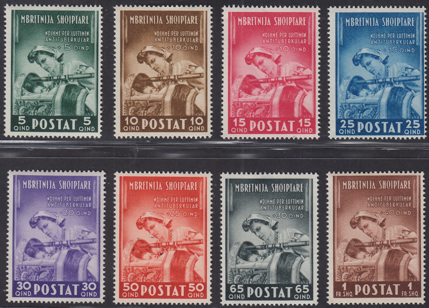 1943 - Obras pro antituberculosas de Albania, juego completo de 8 sellos, nuevos con caucho original (38/45)