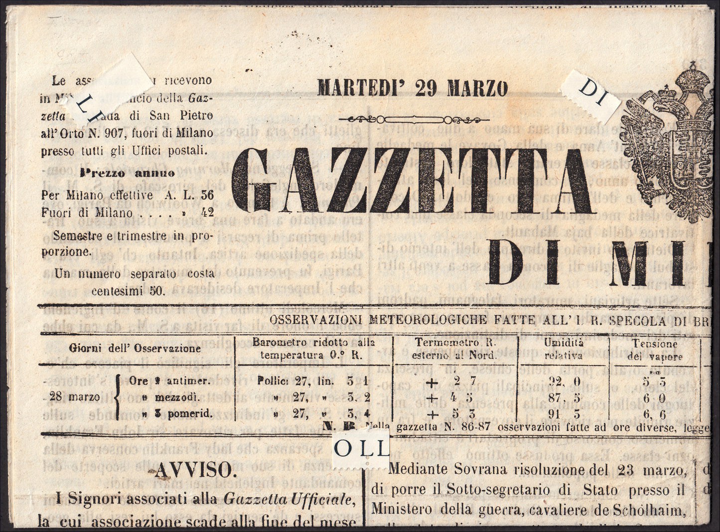 AZ4 - Duchy of Parma, postage due for newspapers, newspaper with stamp GAZZETTE ESTERE PIACENZA CENT. 9 (B2)