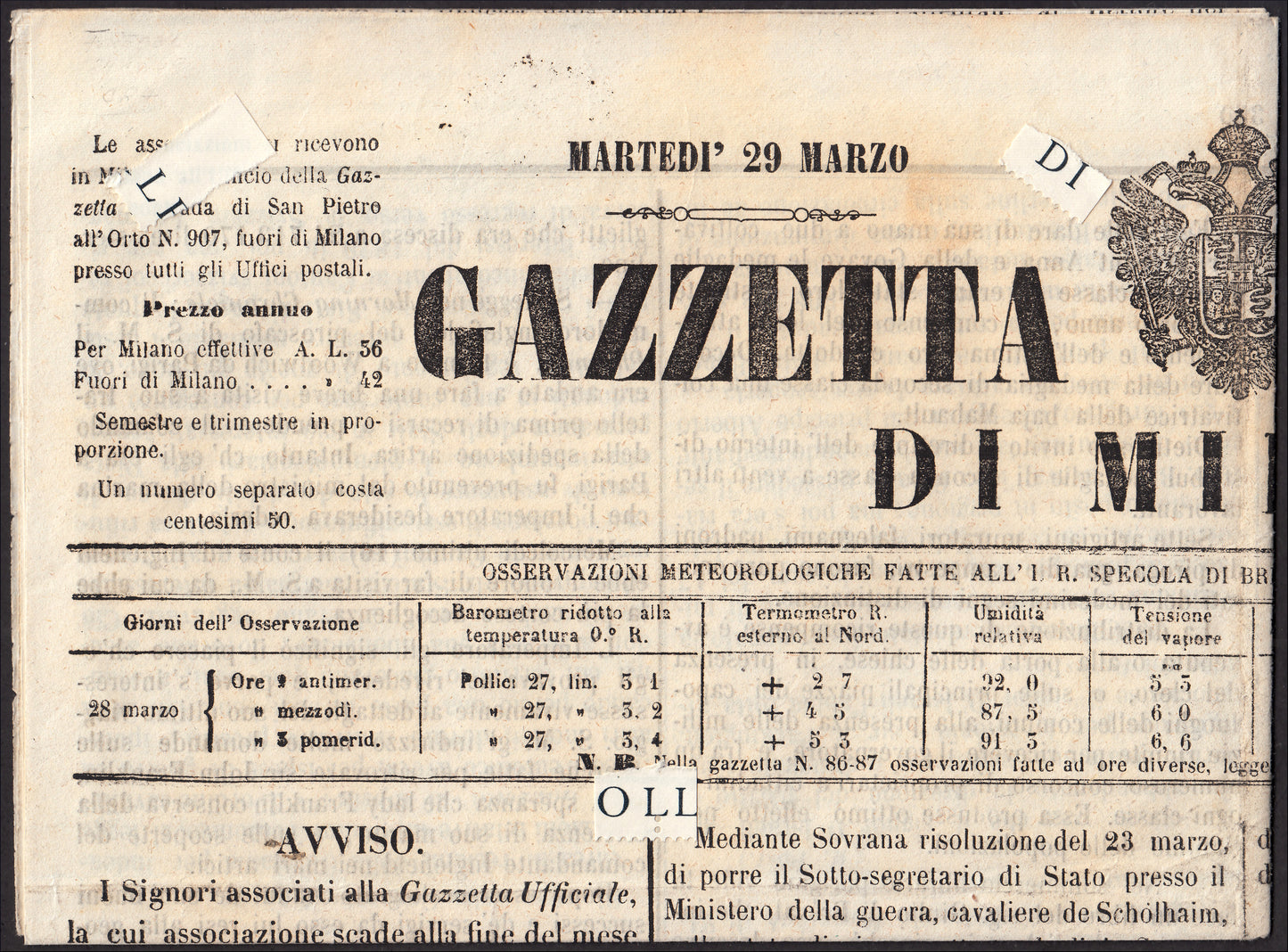 Ducato di Parma, segnatasse per giornali, giornale con bollo GAZZETTE ESTERE PIACENZA CENT. 9 (B2)