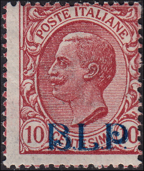 Francobollo di Regno tipo Leoni c. 10 rosa, soprastampa azzurra B.L.P. litografica del I tipo, nuovo integro (1)