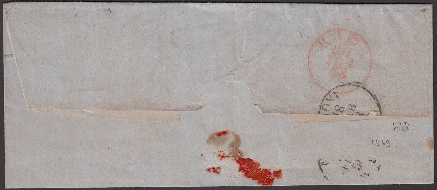 IV issue, letter from OVADA to Rome franked with c. 20 indigo I table + c. 40 orange vermilion (15Ab+16Ab)