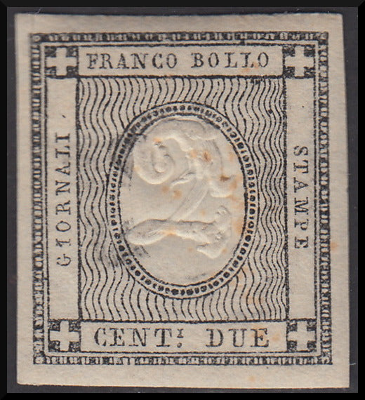 Regno di Sardegna 1861 - Stampati, c. 2 nero nuovo con gomma integra (20a)