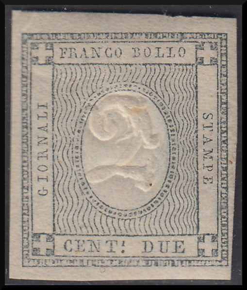 Regno di Sardegna 1861 - Stampati, c. 2 grigio verdastro nuovo con gomma integra (20b)