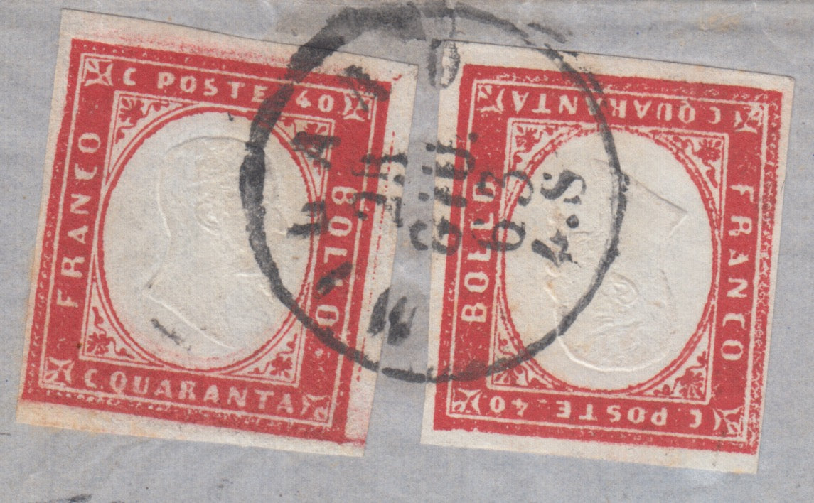 BO22-12 - IV issue, c.40 carmine red two copies on letter from MILAN to Thessaloniki 9/5/62