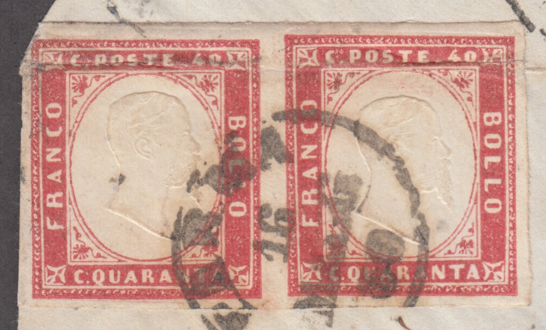 IV emissione, c. 20 azzurro scurissimo + c. 40 rosa scuro coppia su lettera da Parma per Beyrut 16/5/60