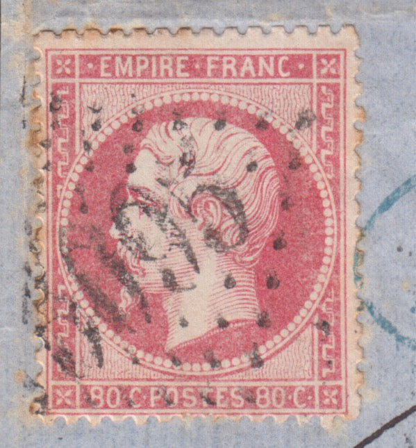 France, Napoleon III serrated, c. 80 carmine isolated on letter from Thessaloniki to Genoa 12/7/64