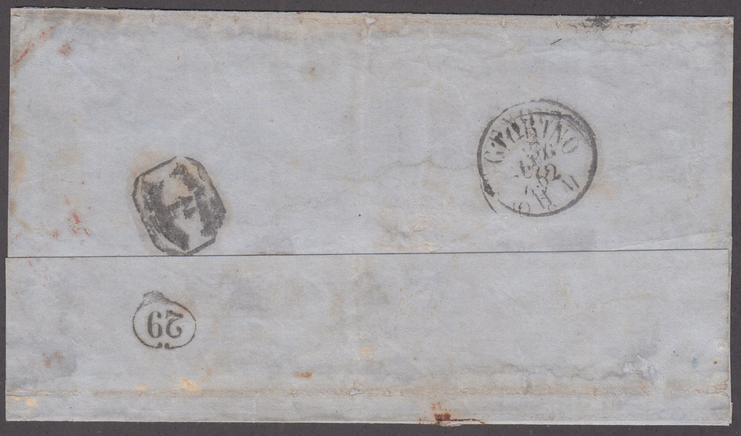 Francia, Napoleone III non dentellato, c. 80 carminio isolato su lettera da Smirne per Torino 31/7/1862